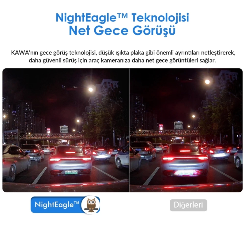 Kawa D7 2 Kameralı Ön ve Arka 4K+1080P HDR Wi-Fi 6 ve GPS'li Araç Kamerası + 64GB Hafıza Kartı - 7