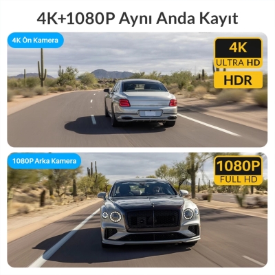 Kawa D7 2 Kameralı Ön ve Arka 4K+1080P HDR Wi-Fi 6 ve GPS'li Araç Kamerası + 64GB Hafıza Kartı - 3