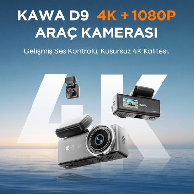 Kawa D9 2 Kameralı Ön+Arka 4K+1080P HDR Wi-Fi GPS'li Gece Görüşlü Araç Kamerası + 64GB Hafıza Kartı - 2