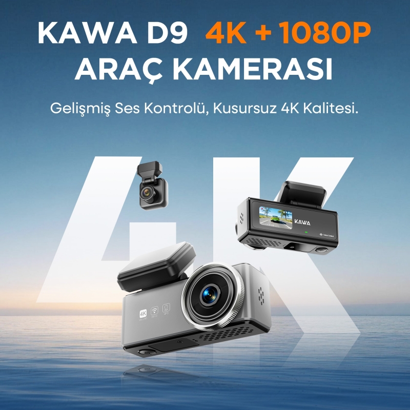 Kawa D9 2 Kameralı Ön+Arka 4K+1080P HDR Wi-Fi GPS'li Gece Görüşlü Araç Kamerası + 64GB Hafıza Kartı - 2