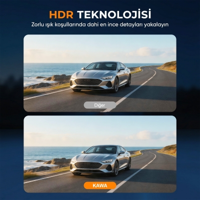 Kawa D9 2 Kameralı Ön+Arka 4K+1080P HDR Wi-Fi GPS'li Gece Görüşlü Araç Kamerası + 64GB Hafıza Kartı - 4