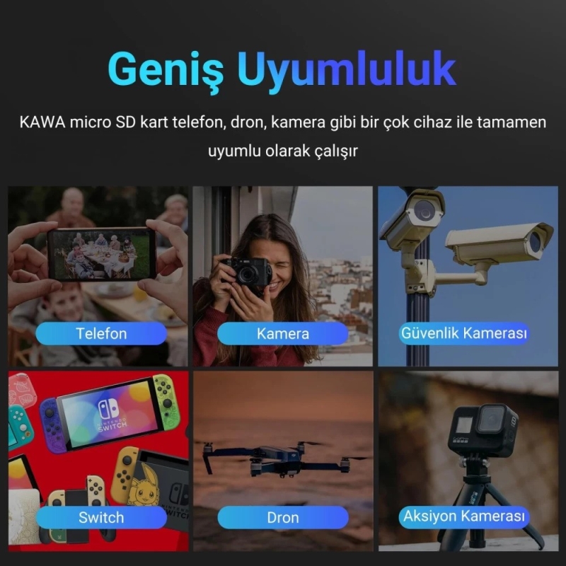 Kawa High Endurance U3 V30 100MB/s Okuma 40MB/s Yazma 128GB Micro SD Hafıza Kartı - 5