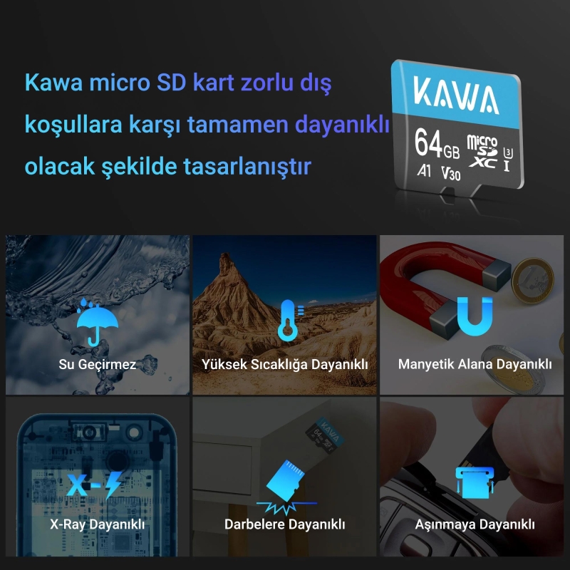 Kawa High Endurance U3 V30 100MB/s Okuma 40MB/s Yazma 64GB Micro SD Hafıza Kartı - 4