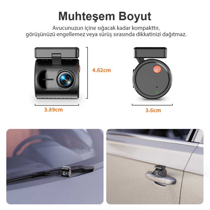 Kawa Mini 3 Gen2 2K 1296P WiFi 145° Geniş Açı Gece Görüşlü 32GB Hafıza Kartlı Akıllı Araç Kamerası - 9