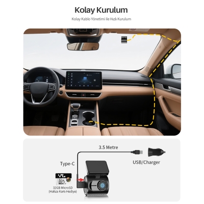 Kawa Mini 3 Gen2 2K 1296P WiFi 145° Geniş Açı Gece Görüşlü 32GB Hafıza Kartlı Akıllı Araç Kamerası - 10