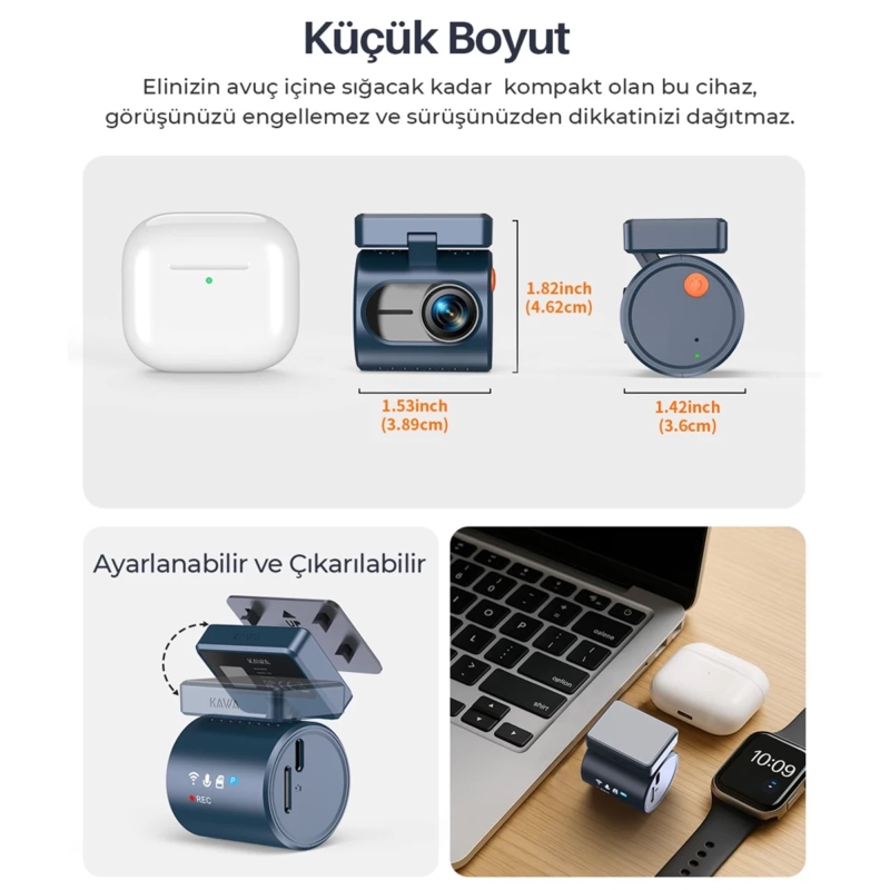 Kawa Mini 3 Pro Gen2 2K 1296P WDR 145° Geniş Açı Lens Araç Kamerası + 32GB Hafıza Kartı - 4