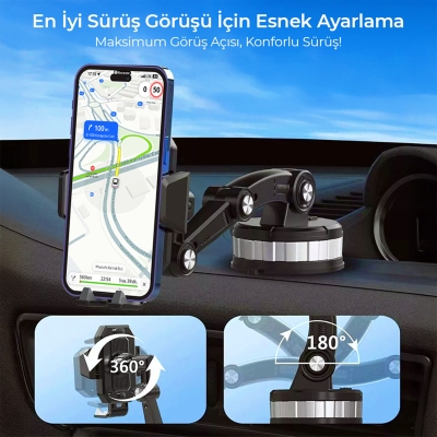 KingMa 360° Dönebilen Vakumlu Torpido ve Cam için Araç Içi Telefon Tutucu - 4