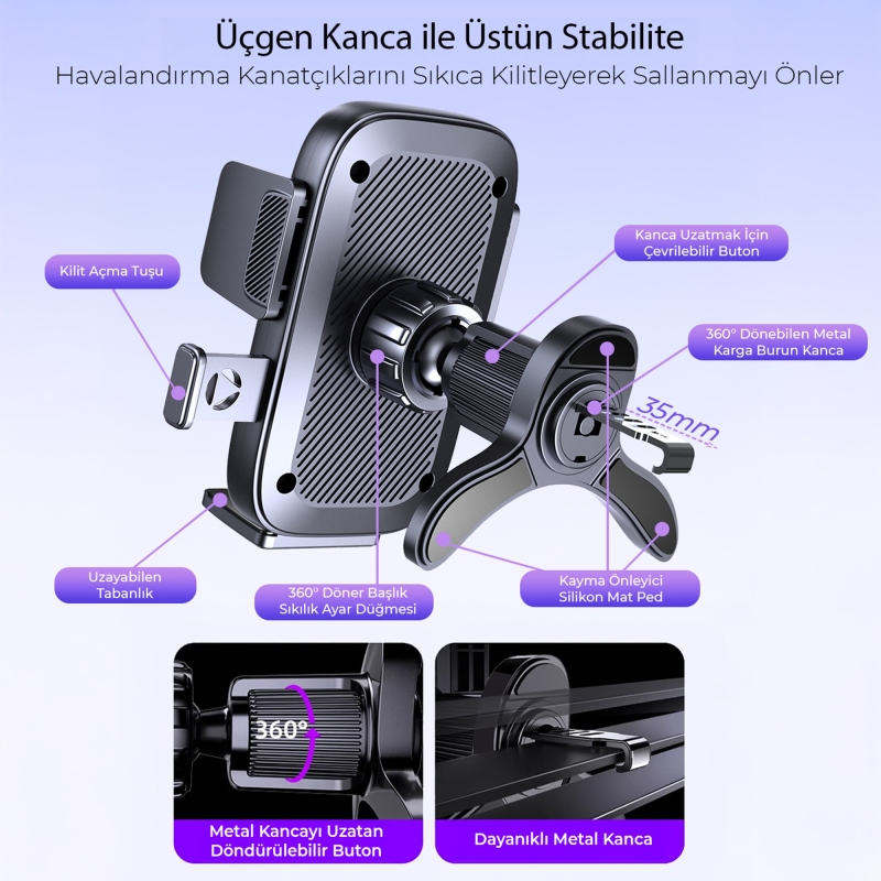 KingMa Metal Kancalı Havalandırma Destekli Araç içi Telefon Tutucu - 2
