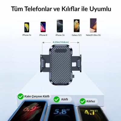 KingMa Vantuzlu Uzayan Cam ve Torpido için Ayarlanabilir Araç içi Telefon Tutucu - 5