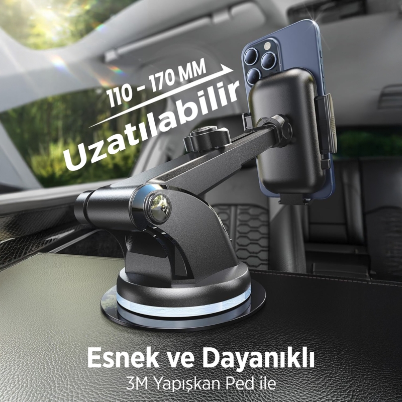KingMa Vantuzlu Uzayan Cam ve Torpido için Ayarlanabilir Araç içi Telefon Tutucu - 3