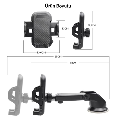KingMa Vantuzlu Uzayan Cam ve Torpido için Ayarlanabilir Araç içi Telefon Tutucu - 9