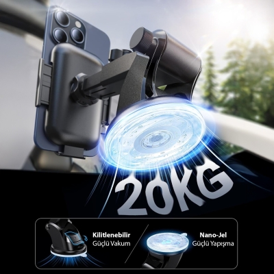 KingMa Vantuzlu Uzayan Cam ve Torpido için Ayarlanabilir Araç içi Telefon Tutucu - 2