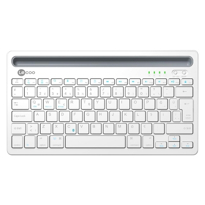 Lecoo BK100 Kablosuz Bluetooth Çoklu Cihaz ile Uyumlu Şarj Edilebilir,Telefon/Tablet Tutucu QWERTY Türkçe Q Klavye Beyaz - LeCoo