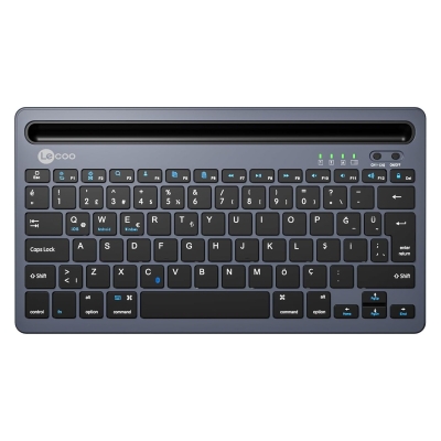 Lecoo BK100 Kablosuz Bluetooth Çoklu Cihaz ile Uyumlu Şarj Edilebilir,Telefon/Tablet Tutucu QWERTY Türkçe Q Klavye Gri - LeCoo