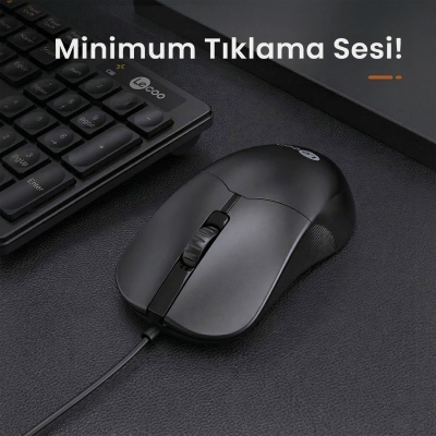 Lecoo M1102 USB Kablolu 1200DPI 3 Tuşlu PC, Mac, Dizüstü Bilgisayar için Optik Mouse Siyah - 4