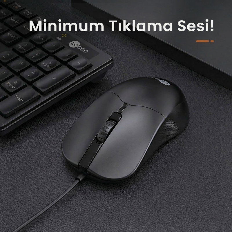 Lecoo M1102 USB Kablolu 1200DPI 3 Tuşlu PC, Mac, Dizüstü Bilgisayar için Optik Mouse Siyah - 4
