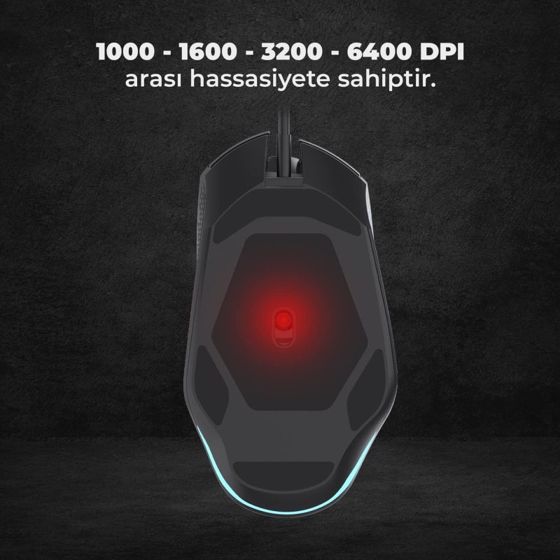 Lecoo MG1101 Kablolu 6400DPI 8 Tuşlu RGB LED Aydınlatmalı PC, Mac, Dizüstü Bilgisayar Uyumlu Gaming Optik Mouse Siyah - 4
