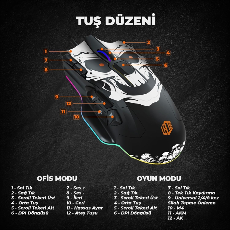 Lecoo MG1102 Kablolu RGB 8200DPI 10 Makro Tuşlu Gaming Oyuncu Mouse & Mousepad - 4