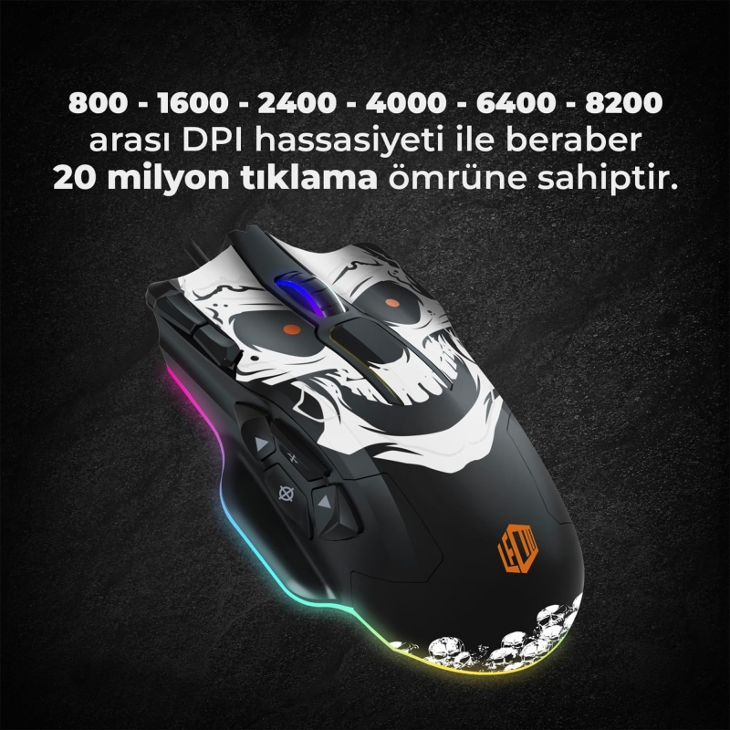 Lecoo MG1102 Kablolu RGB LED Aydınlatmalı 8200DPI 10 Makro Tuşlu Win Mac Uyumlu Gaming Mouse ve Mousepad Siyah - 5