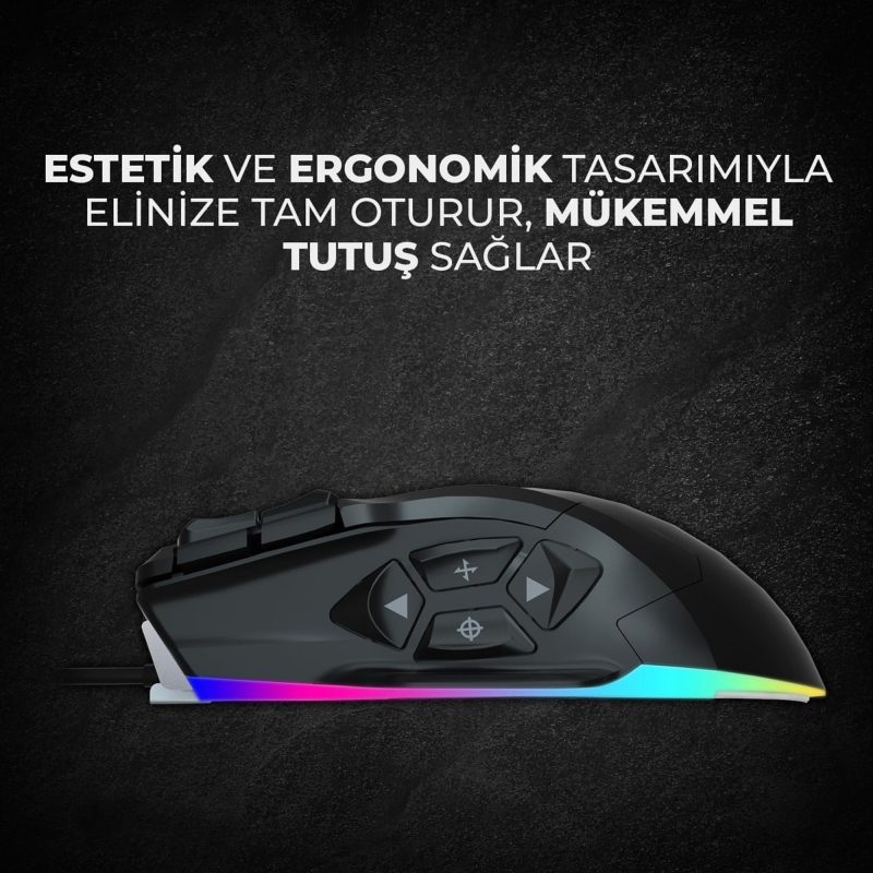 Lecoo MG1102 Kablolu RGB LED Aydınlatmalı 8200DPI 10 Makro Tuşlu Win Mac Uyumlu Gaming Mouse ve Mousepad Siyah - 2