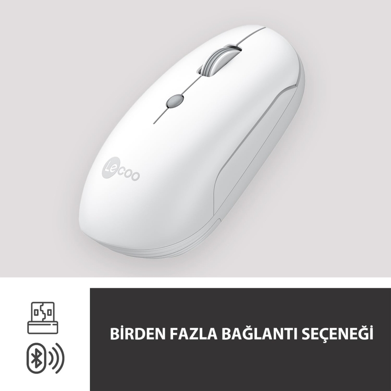 Lecoo WS211 1600DPI Dual Mod Bluetooth ve Kablosuz Şarj Edilebilir Optik Mouse Beyaz - 3