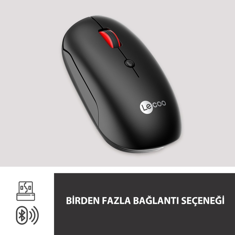 Lecoo WS211 1600DPI Dual Mod Bluetooth ve Kablosuz Şarj Edilebilir Optik Mouse Siyah - 5