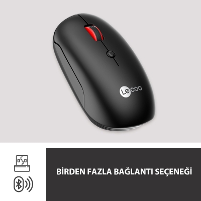 Lecoo WS211 Dual-Mode Bluetooth ve 2.4GHz WiFi 1600DPI 6 Tuşlu Şarjlı Sessiz Kompakt Kablosuz Optik Mouse Siyah - 5