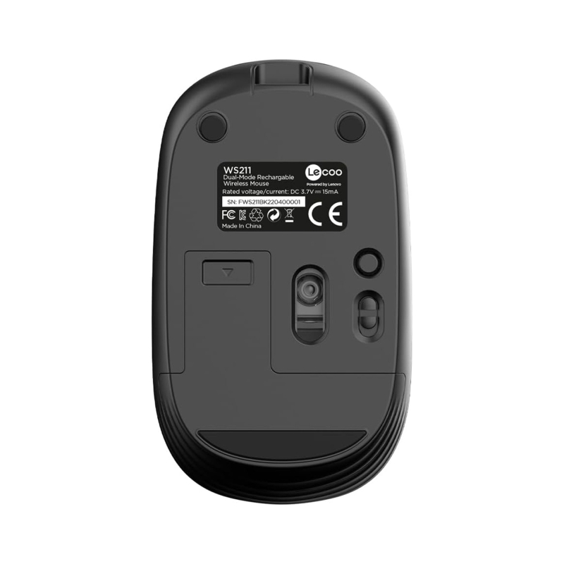 Lecoo WS211 Dual-Mode Bluetooth ve 2.4GHz WiFi 1600DPI 6 Tuşlu Şarjlı Sessiz Kompakt Kablosuz Optik Mouse Siyah - 7