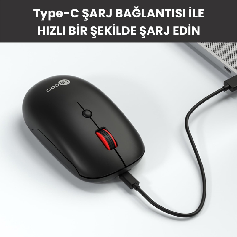 Lecoo WS211 Dual-Mode Bluetooth ve 2.4GHz WiFi 1600DPI 6 Tuşlu Şarjlı Sessiz Kompakt Kablosuz Optik Mouse Siyah - 2