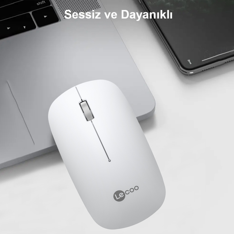 Lecoo WS214 Kablosuz 1200DPI 3 Tuşlu Sessiz, Sağ ve Sol Elle Kullanıma Uygun Optik Mouse Beyaz - 3