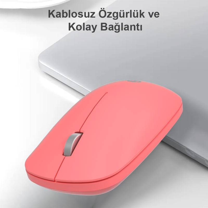 Lecoo WS214 Kablosuz 1200DPI 3 Tuşlu Sessiz, Sağ ve Sol Elle Kullanıma Uygun Optik Mouse Pembe - 2