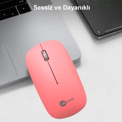 Lecoo WS214 Kablosuz 1200DPI 3 Tuşlu Sessiz, Sağ ve Sol Elle Kullanıma Uygun Optik Mouse Pembe - 3