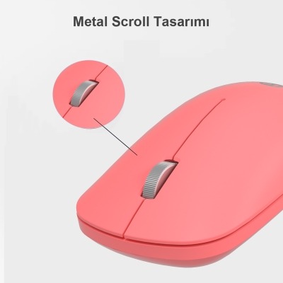 Lecoo WS214 Kablosuz 1200DPI 3 Tuşlu Sessiz, Sağ ve Sol Elle Kullanıma Uygun Optik Mouse Pembe - 4