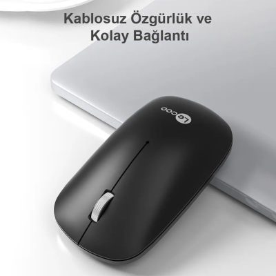 Lecoo WS214 Kablosuz 1200DPI 3 Tuşlu Sessiz, Sağ ve Sol Elle Kullanıma Uygun Optik Mouse Siyah - 2
