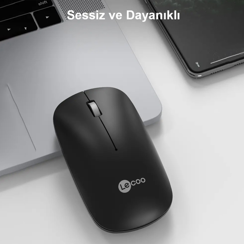 Lecoo WS214 Kablosuz 1200DPI 3 Tuşlu Sessiz, Sağ ve Sol Elle Kullanıma Uygun Optik Mouse Siyah - 3