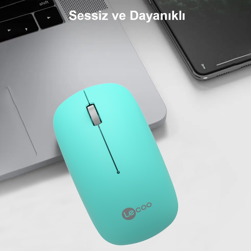 Lecoo WS214 Kablosuz 1200DPI 3 Tuşlu Sessiz, Sağ ve Sol Elle Kullanıma Uygun Optik Mouse Turkuaz - 3
