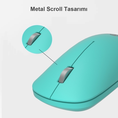 Lecoo WS214 Kablosuz 1200DPI 3 Tuşlu Sessiz, Sağ ve Sol Elle Kullanıma Uygun Optik Mouse Turkuaz - 4
