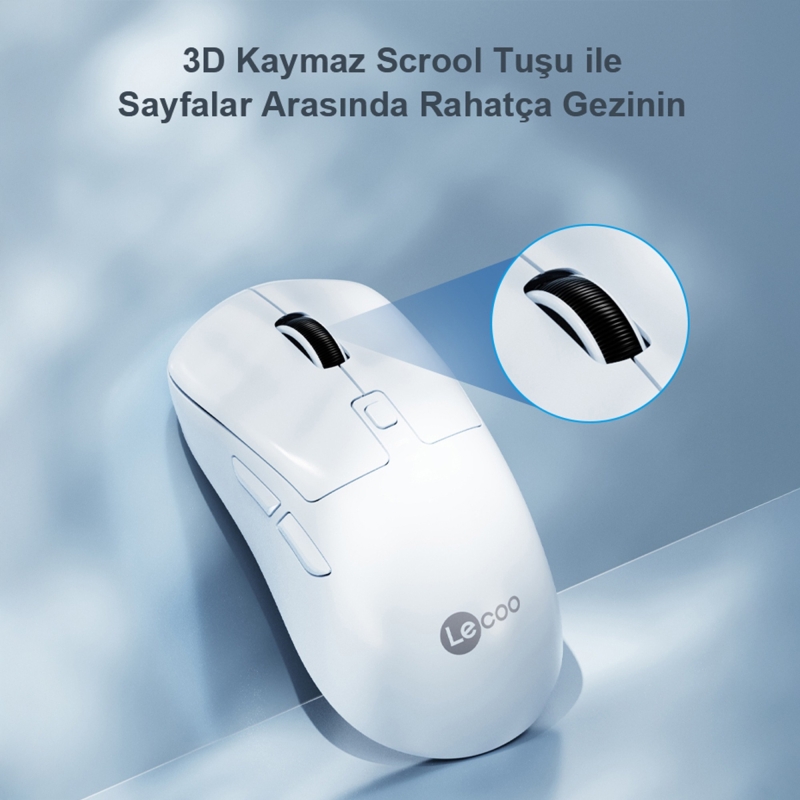 Lecoo WS216 Dual-Mode Bluetooth ve Kablosuz 2.4 GHz 1600DPI 7 Tuşlu Sessiz Optik Kablosuz Mouse Beyaz - 4