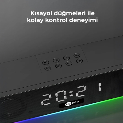 Lecoo DS103 10W RGB Bluetooth Soundbar Hoparlör Radyo Saat/Alarm Aux USB Player Özellikli Speaker - 4