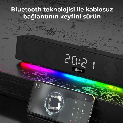 Lecoo DS103 10W RGB Kablosuz Bluetooth Soundbar Hoparlör Radyo Saat/Alarm Aux USB Player Özellikli Speaker - 3