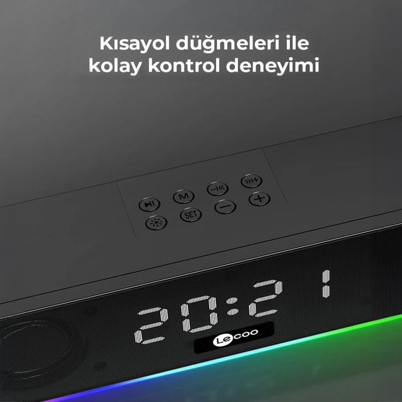 Lecoo DS103 10W RGB Kablosuz Bluetooth Soundbar Hoparlör Radyo Saat/Alarm Aux USB Player Özellikli Speaker - 4