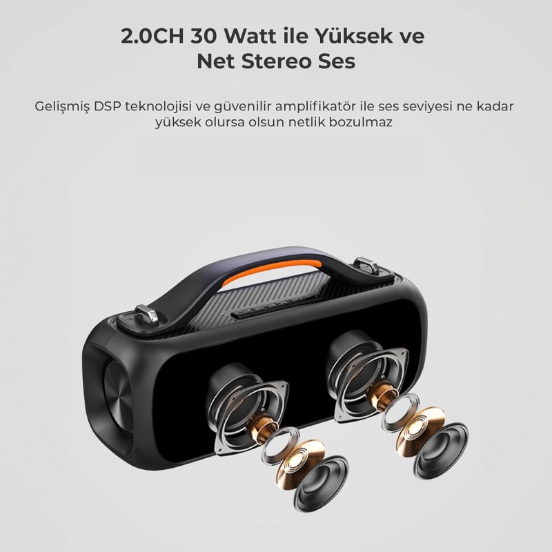 Lecoo DS155 30W Kablosuz Bluetooth 5.0 RGB Aydınlatmalı IPX5 Suya Dayanıklı TWS Stereo Taşınabilir Hoparlör Siyah - 3