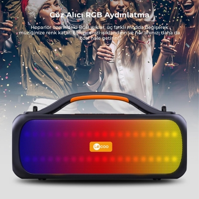 Lecoo DS155 30W Kablosuz Bluetooth 5.0 RGB Aydınlatmalı IPX5 Suya Dayanıklı TWS Stereo Taşınabilir Hoparlör Siyah - 4