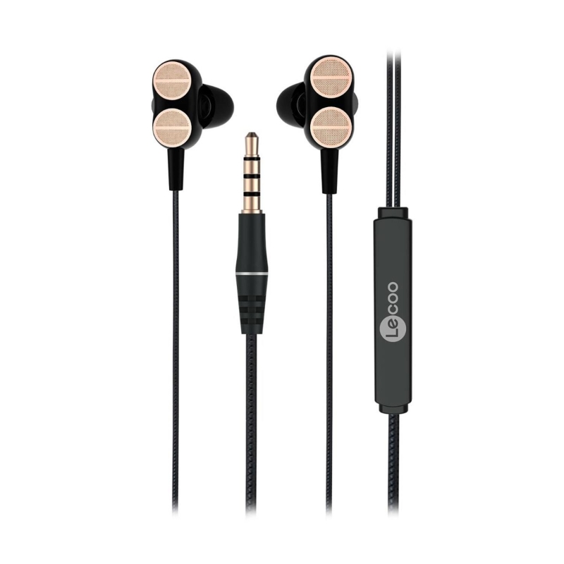 Lecoo EH102 3.5mm Jack Kablolu Kulak İçi Mikrofonlu Dual Driver Kulaklık Siyah - 1