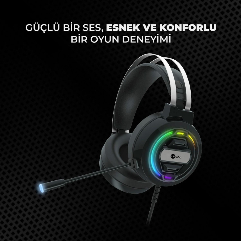 Lecoo HT401 Kablolu USB 2.0 RGB LED Aydınlatmalı Mikrofonlu Kulak Üstü Gaming Kulaklık Siyah - 10