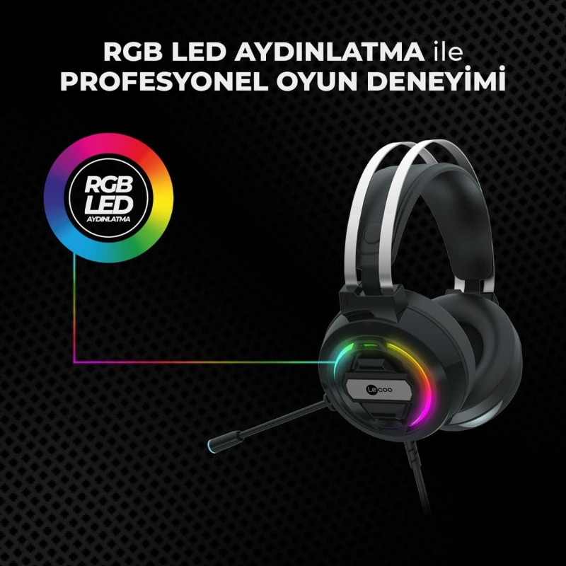 Lecoo HT401 Kablolu USB 2.0 RGB LED Aydınlatmalı Mikrofonlu Kulak Üstü Gaming Kulaklık Siyah - 11