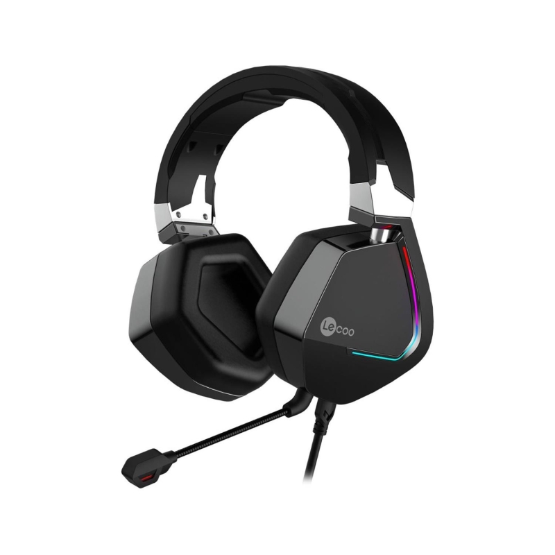 Lecoo HT402 USB Kablolu Surround 7.1 RGB LED Aydınlatmalı Çıkartılabilir Mikrofonlu Kulak Üstü Gaming Kulaklık Siyah - 1