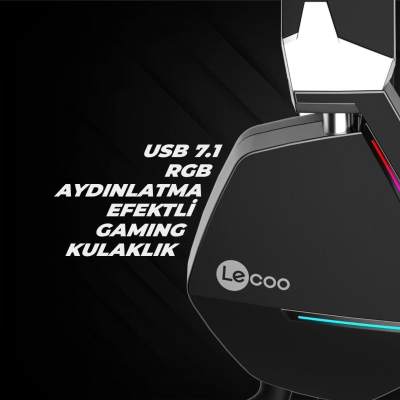 Lecoo HT402 USB Kablolu Surround 7.1 RGB LED Aydınlatmalı Çıkartılabilir Mikrofonlu Kulak Üstü Gaming Kulaklık Siyah - 7