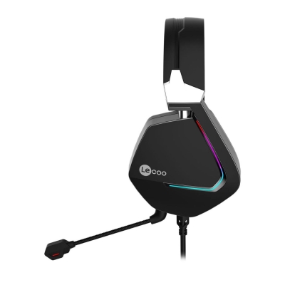 Lecoo HT402 USB + 3.5mm Jack Kablolu RGB LED Aydınlatmalı Çıkartılabilir Mikrofonlu Kulak Üstü Gaming Kulaklık Siyah - 4