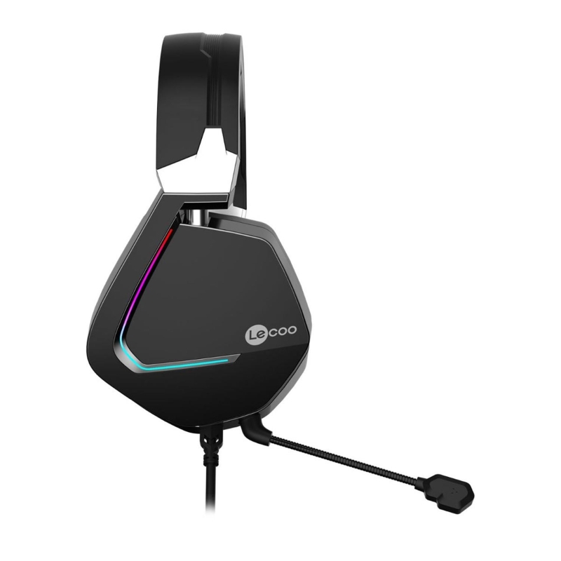 Lecoo HT402 USB + 3.5mm Jack Kablolu RGB LED Aydınlatmalı Çıkartılabilir Mikrofonlu Kulak Üstü Gaming Kulaklık Siyah - 3